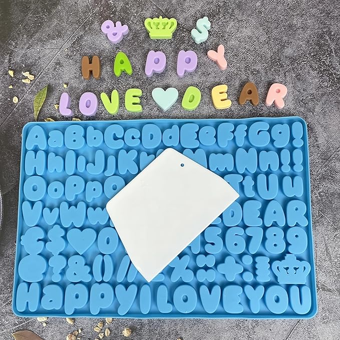 Letter Chocolate Silicone Molds, Number Candy Molds for Cake Decorations, Gummy Bear Mold Silicone with Scraper (letter number molds 002)
