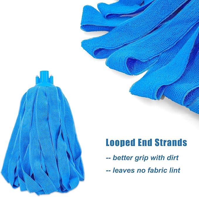 Microfiber Cloth String Mop, One Lightweight Aluminum Pole + Two Loop End Microfiber Cloth Mop Heads