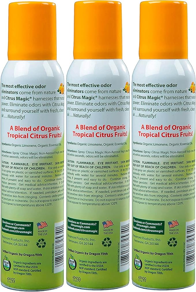 Citrus Magic Organic Natural Odor Eliminating Air Freshener Spray, Orange Zest, 3-Ounce, Pack of 3