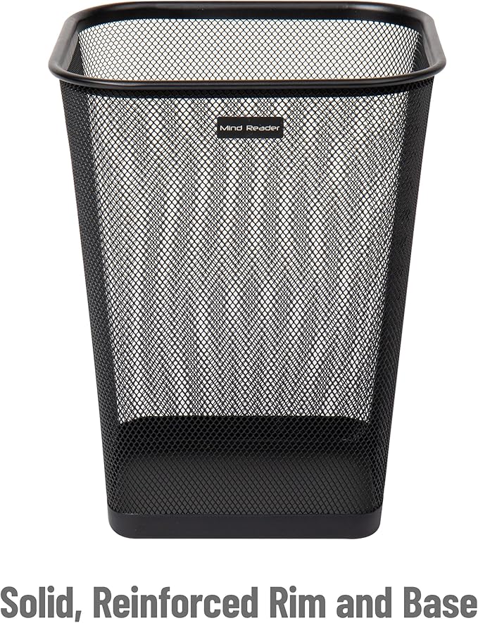 Mind Reader Mesh Trash Can, Waste Paper Basket, Square, Office, Metal Mesh, 9.75"L x 9.75"W x 12.25"H, Set of 2, Black