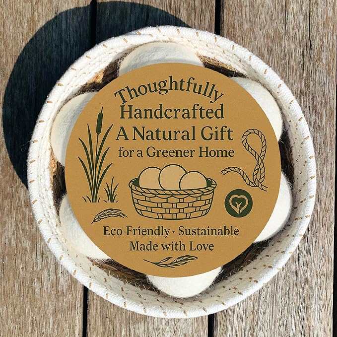 New Zealand Wool Dryer Balls | 7-Pack in Handmade Basket | Speed Up Drying & Reduce Wrinkles | Natural Reusable Fabric Softener