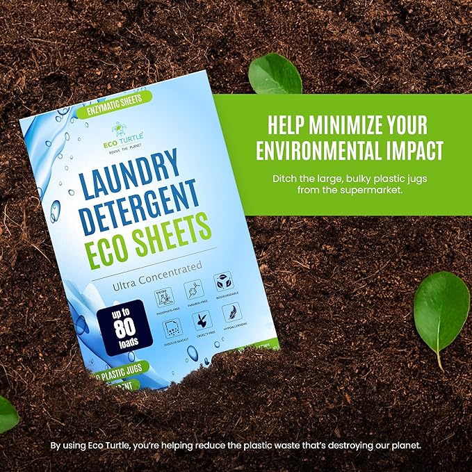Eco-Friendly 80 Loads Ultra Concentrated Laundry Detergent Sheets Stain-Fighting Enzymes & Plant Powered, Washer Sheets, Space Saving, Travel Friendly for Hot/Cold Cycles, Tackles Tough Stains & Odors