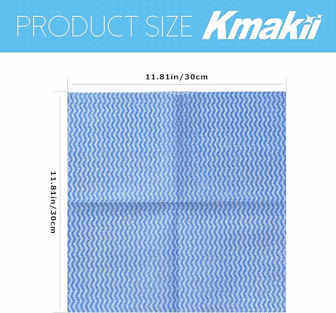 KMAKII Reusable Heavy Duty Cleaning Cloths – Multi-Purpose Dish Towels & Wipes for Kitchen & Home, Super Absorbent, 12 x 12 in (30 x 30 cm), Blue, 50 Pack