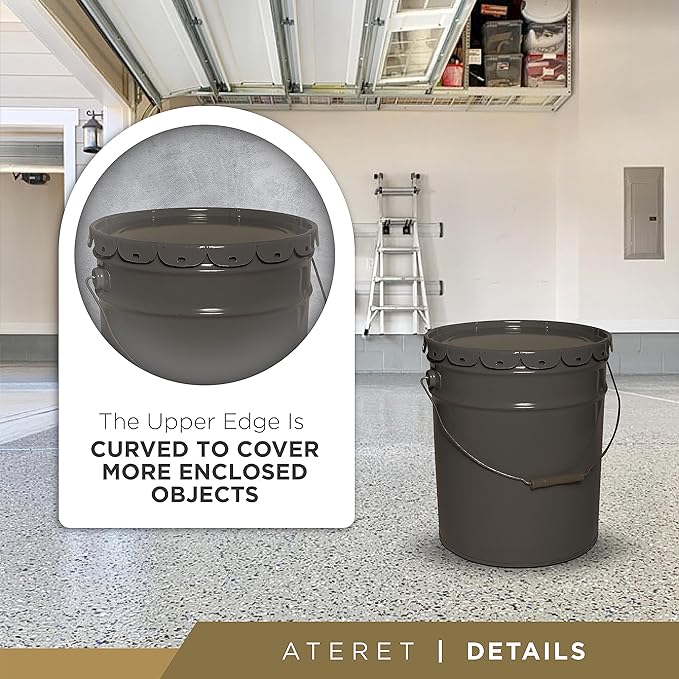 ATERET 5 Gallon Black Metal Bucket, Heavy Duty Durable Steel Open Head Pail with Handle for Outdoor and Household Use (12 Pack - Bucket Only)