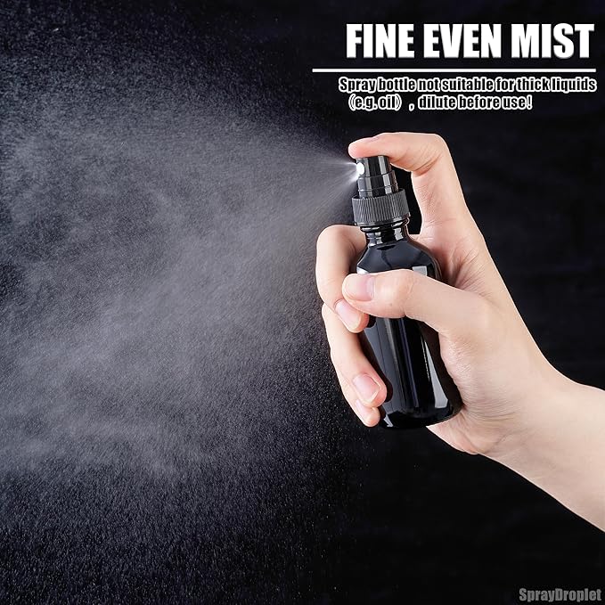 2 oz Glass Spray Bottles, Reusable Fine Mist Sprayer Small Spray Bottle, Leak-Proof Design, Perfect for Travel, Skin Care, Perfumes, Botanical, Cleansing (Black, 2oz-12pcs)