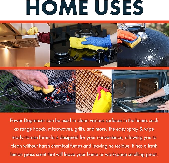 Professional Strength Degreaser for Kitchens, Industrial pH Neutral and Biodegradable Easy Spray & Wipe,Lemongrass Scent,Safely Responsible for People and Environment,packaging may vary