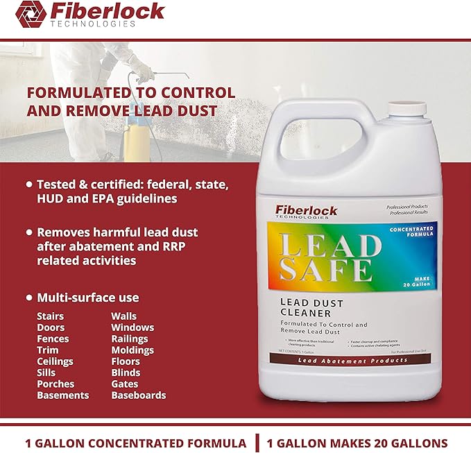 Fiberlock LeadSafe Cleaner, 1 Gallon, Lead Dust Cleaner, Controls & Removes Lead Dust After Renovation, Repair, Painting or Abatement Projects, Ideal for Walls, Windows, Floors, Doors, Trim & More