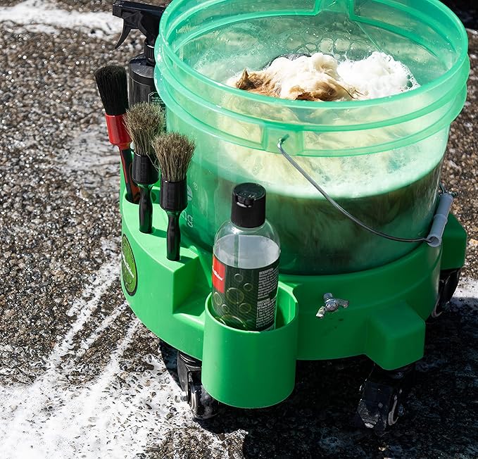 Maxshine Bucket Dolly, Rolling Utility Cart 5-Gallon, Green, Polypropylene, 5 Wheels, Tool Organizer | 360° Mobility, Stable Cleaning Supply Storage for Detailing and Workshop Use