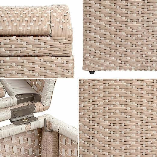 happimess HPM1201D Darla 14.27-Gallon All-Weather Wicker/Metal Swing Top Hideaway Outdoor Trash Can, Light Pink/White, Classic, Coastal, Casual Wastebin for Backyard, Patio, Porch, Kitchen