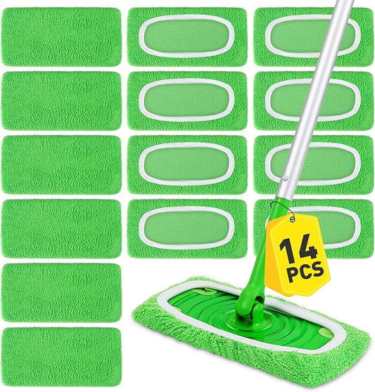 14Pcs Reusable Microfiber Mop Pads Compatible with Sweeper Mops,Dry Sweeping Cloths & Wet Mopping Pads Refills,Washable Mop Pads for Floor Cleaning
