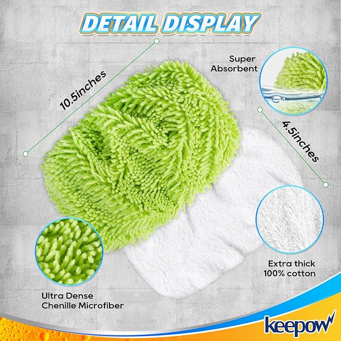 KEEPOW Reusable Dry Sweeping Cloths Compatible with Swiffer Sweeper, Wet Mopping Cloths Washable Microfiber Mop Pads Refills for Hard-Surface/Hardwood Floor Cleaning, 2-Pack (Mop is Not Included)