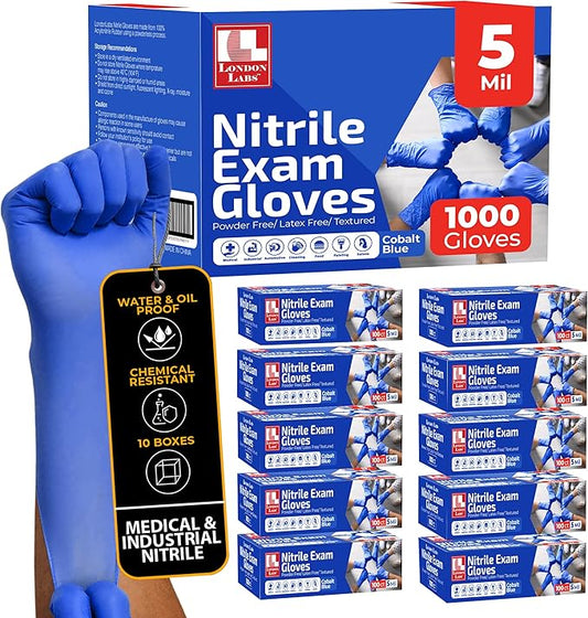 Cobalt Blue 5 Mil Nitrile Exam Gloves Disposable Latex Free | Medical Rubber Gloves for Doctors, EMT, First Aid Kit, Food Service & Cleaning | Bulk Case of (1000 CT)