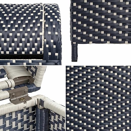 happimess HPM1202B Darla 31.39-Gallon All-Weather Wicker/Metal Swing Top Hideaway Outdoor Trash Can, Navy/White, Classic, Coastal, Casual Wastebin for Backyard, Patio, Porch, Kitchen