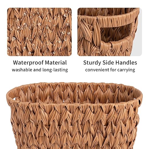 GRANNY SAYS Wicker Trash Can, Bathroom Trash Can with Handles, Wicker Waste Basket for Bathroom, Waste Basket for Bedroom, Decorative Boho Trash Can, 19 Liters/5 Gallons, 1-Pack Caramel Orange