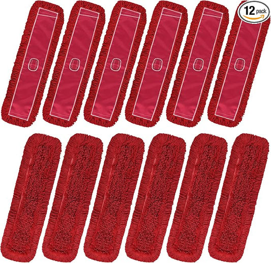 Matthew Cleaning 36'' Industrial Strength Cotton Dust Mop Refill Washable Replacement Heads for Residential & Commercial Use Fit Standard Dust Mop Frames, Hardwood, Concrete Floors Red 12 Pack