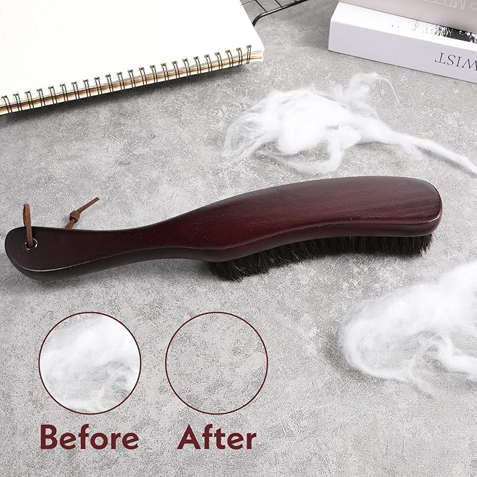 Clothes Brush, Wood Felt Brush, Horsehair Felt Hat Brushes, Remove Pet Hair Dust, Wooden Cowboy Hat Horse Hair Brushes for Suits Suede Clothes Furniture