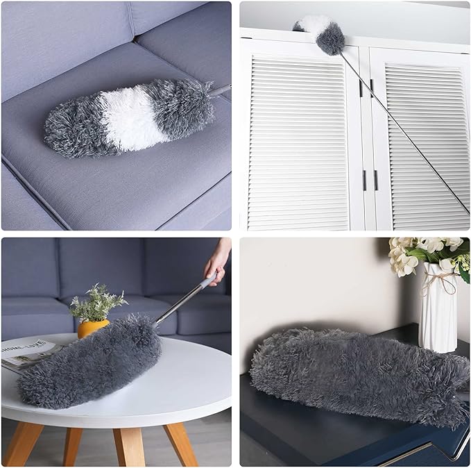 BOOMJOY Microfiber Feather Duster with 100 Inches Extendable Pole, 2 Pack Dusters for Cleaning Ceiling, Fan, Furniture