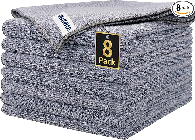 HOMERHYME Microfiber Cleaning Cloths, 8 Pack Cleaning Rags, Lint-Free 300GSM Microfiber Towels Bulk Absorbent Washcloths, All-Purpose Cleaning Towels for Household Kitchen Shop Garage 12.6" x 12.6"