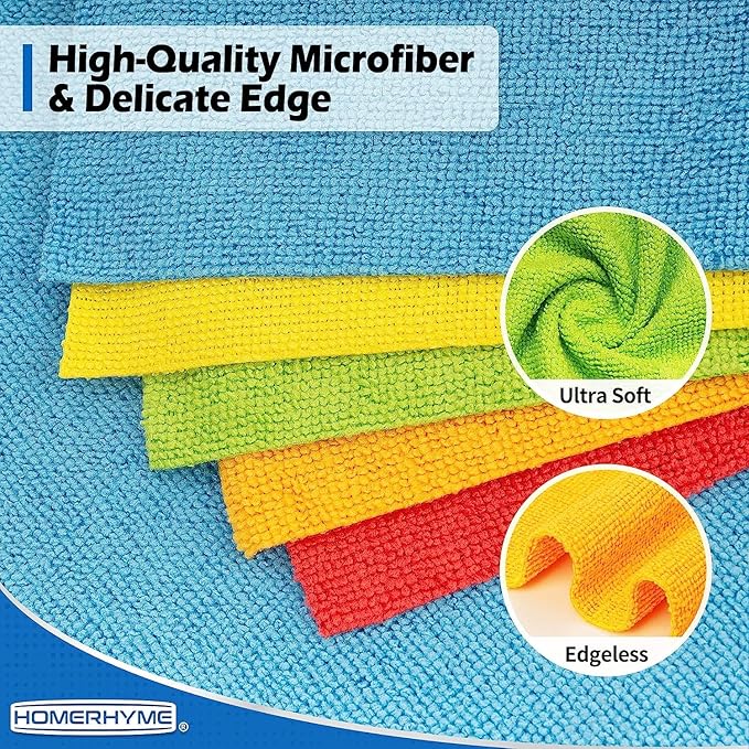 HOMERHYME Microfiber Towels for Cars, 24 Pack Microfiber Cleaning Cloths, 11.5"*11.5" Cleaning Rags Towels Bulk Absorbent Lint-Free, All-Purpose for Detailing, Office, Household Cleaning
