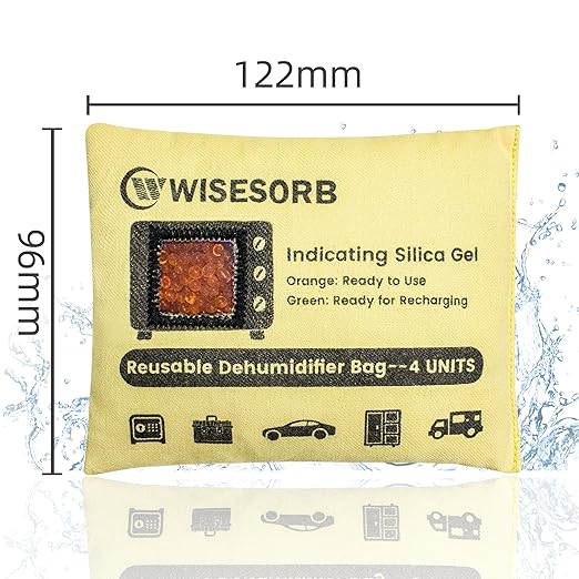 Rechargeable Gun Safe Dehumidifier, 6 Packs 4U Indicating Desiccant Packs with Transparent Window for Storage Reusable Silica Gel Packets Moisture Absorbers Safe Dehumidifier