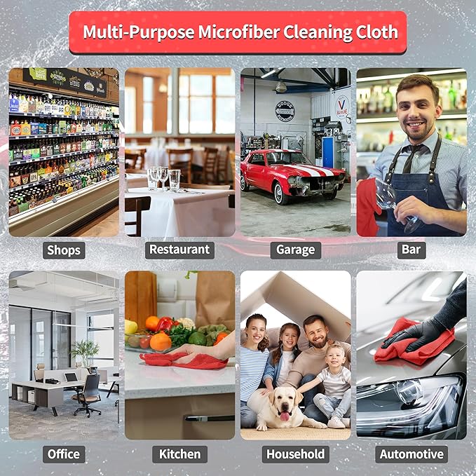 HOMERHYME Shop Towels Rags, 100 Pack Microfiber Cleaning Cloth Bulk Absorbent Detailing Rags, Lint-Free Microfiber Towels for Cars, Mechanic, Shop, Garage & Housekeeping 11.5"*11.5" Red