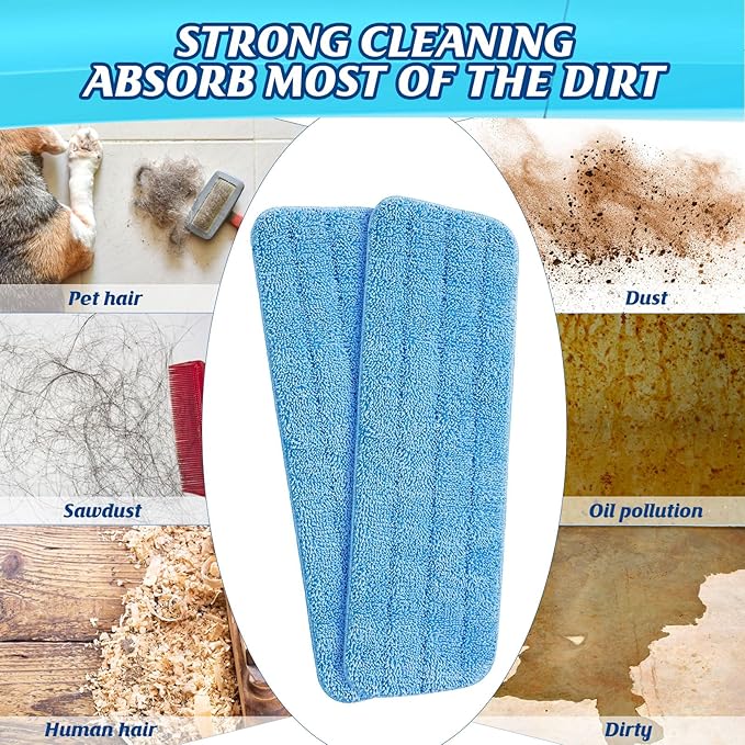 24 Pack Microfiber Mop Pad, Spray Mop Replacement Heads for Wet Dry Mops, Machine Washable Reusable Household Replacement Pads for Hardwood and Hard Surface Floor Cleaning and Scrubbing