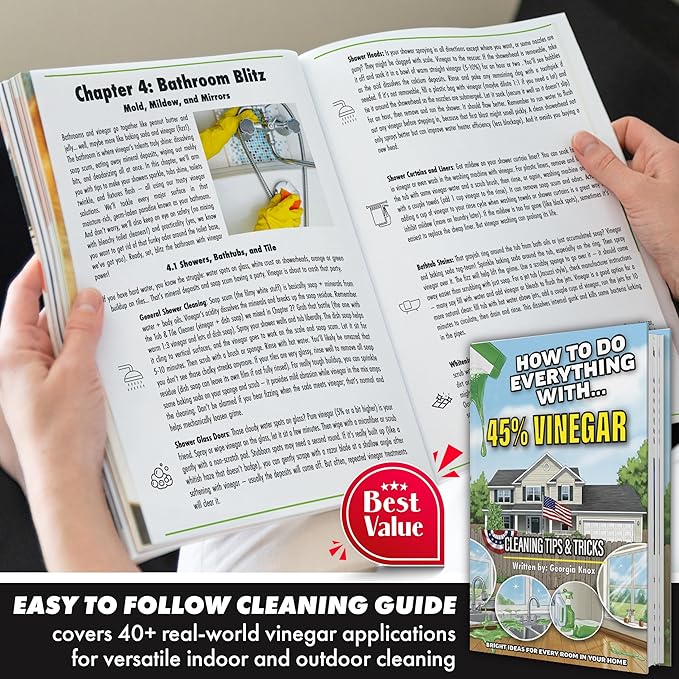 Nature's Freedom 45% Concentrated Vinegar, 1 Gallon with “How to Use Vinegar” Cleaning Book – Industrial Strength Multi-Purpose Cleaner