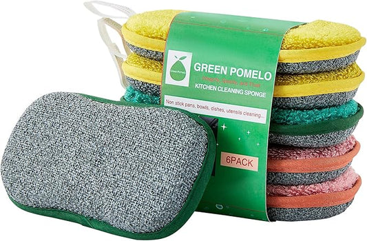 Multipurpose Sponges Kitchen,6 Pack Reusable Non-Scratch Scrub Sponge,Rough Scrubbers Side for Pots and Pans,Soft Microfiber Scrub Side for Washing Dishes