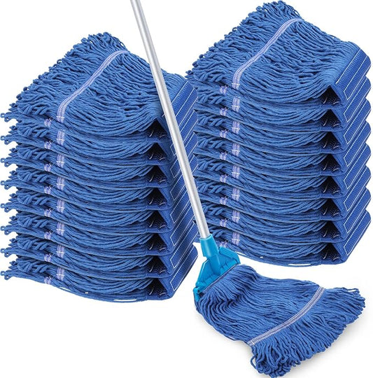16 Pcs Commercial Mop Head Replacements 27.6 Inch Blue Looped End Heavy Duty Mop Heads Cotton String Industrial Cleaning Washable Mophead Refills for Commercial Industrial Home Cleaning