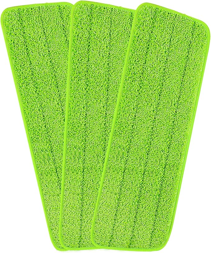 Set of 3 Microfiber Spray Mop Replacement Heads for Wet/Dry Mops Reusable Replacement Refills Fits for Bona Floor Care System (green)