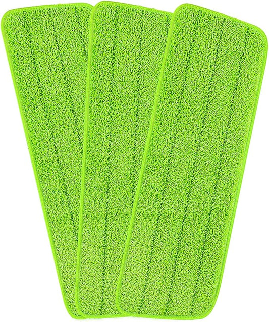 Set of 3 Microfiber Spray Mop Replacement Heads for Wet/Dry Mops Reusable Replacement Refills Fits for Bona Floor Care System (green)