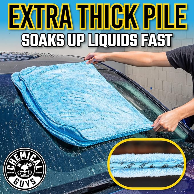 Chemical Guys Woolly Mammoth Large, Super Absorbent and Soft Microfiber Towels for Cars, Blue (36 x 25 inches)