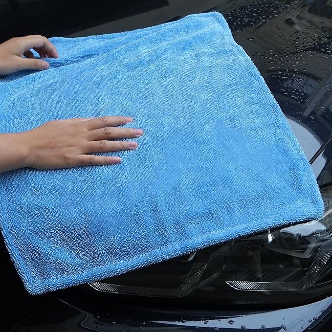 Greenfound Microfiber Towel for Cars, 1000GSM Car Drying Towel, Double Twist Pile & Edgeless Design, No Streaks, Scratches, or Water Spots, Soft and Absorbent, 18"×24", Blue&Grey