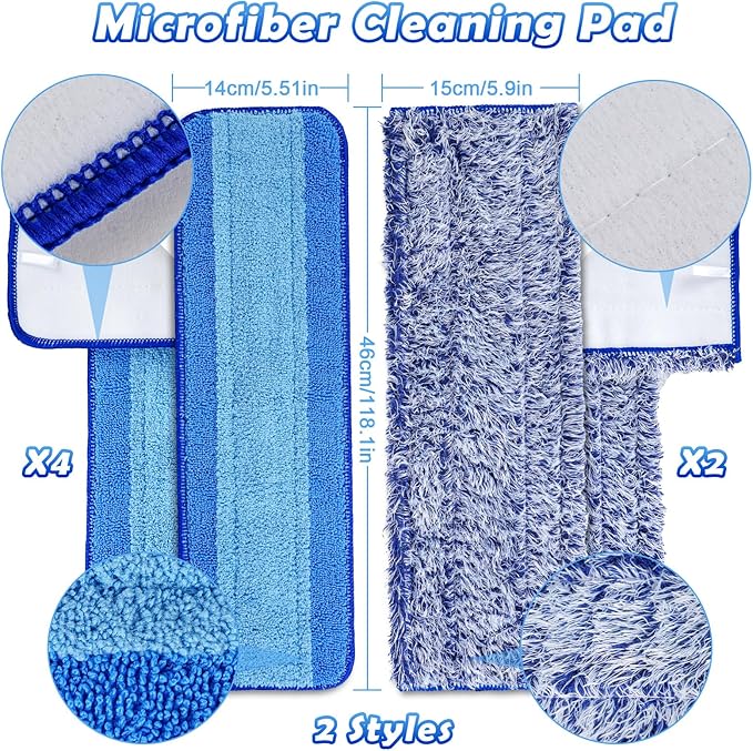 6 Pack Microfiber Cleaning Pads for Mop Hardwood Floor Cleaner Mop Replacement,Deep Microfiber Cleaning Pad Dusting Pad Wet Mop Dry Dust Mop Cleaner (Blue)