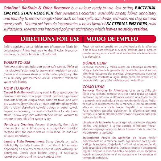 OdoBan Professional Cleaning Neutral pH Floor Cleaner and BioStain and Odor Remover, Made in the USA, 1 Gallon Each