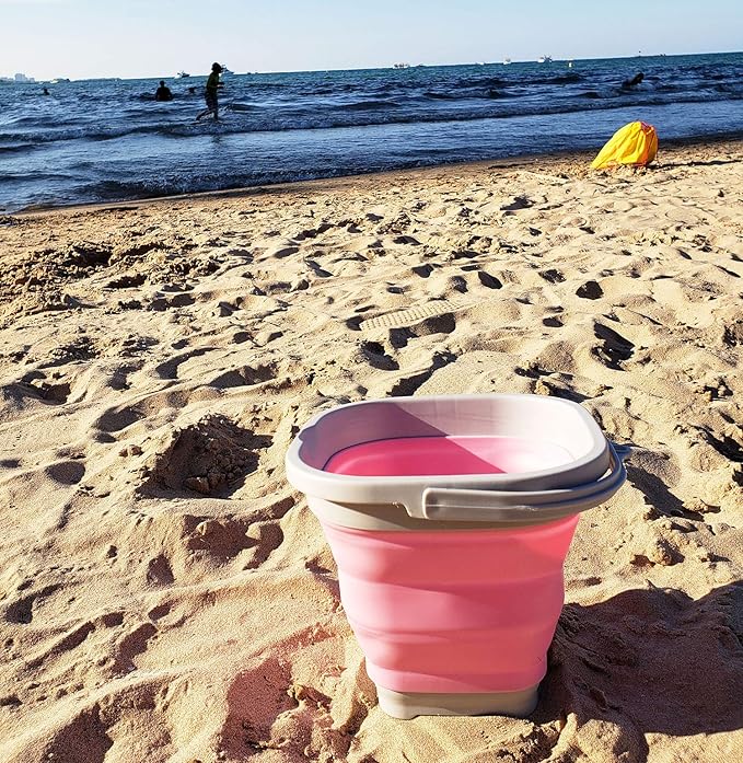 SAMMART 2.6L (0.68 Gallon) Super Mini Sqare Collapsible Plastic Bucket - Foldable Square Tub - Portable Fishing Water Pail - Space Saving Outdoor Waterpot (1, Pink)