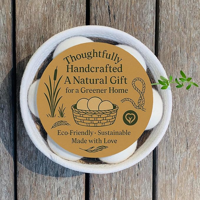 New Zealand Wool Dryer Balls | 7-Pack in Handmade Basket | Speed Up Drying & Reduce Wrinkles | Natural Reusable Fabric Softener