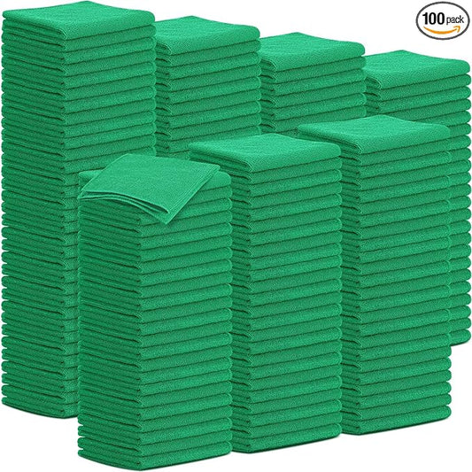 Tenare 100 Pack 12'' x 12'' Microfiber Cleaning Cloths Reusable Cleaning Rags Bulk Microfiber Towels Softer Highly Absorbent Washcloths for House Kitchen Car Window(Green)