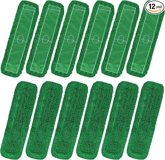 Matthew Cleaning 36'' Industrial Strength Cotton Dust Mop Refill Washable Replacement Heads for Residential & Commercial Use Fit Standard Dust Mop Frames, Hardwood, Concrete Floors Green 12 Pack