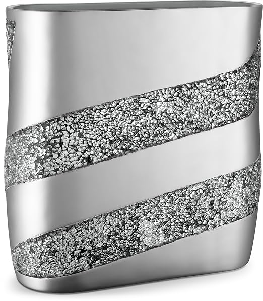 Creative Scents Silver Mosaic Bathroom Trash Can 2.11 Gal / 8L - Decorative Waste Basket for Bathroom - Durable Slim Small Garbage Can for Bathroom, Powder Room, Bedroom or Living Room Decor
