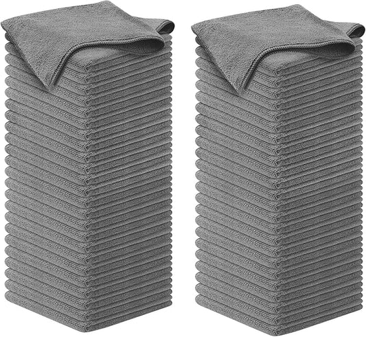 Microfiber Cleaning Cloth Grey - 100 Pcs (12.5"x12.5") - High Performance - 1200 Washes, Ultra Absorbent Microfiber Towel Weave Grime & Liquid for Streak-Free Mirror Shine - Car Washing Cloth