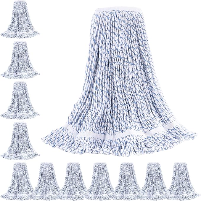 Matthew Cleaning Looped-End Pack of 12 Cotton,1.25'' Universal Headband Heavy Duty Commercial Mop Head Replacement for Indoor&Outdoor Use,Grease Stain Floor Cleaning String Mops Head Refill