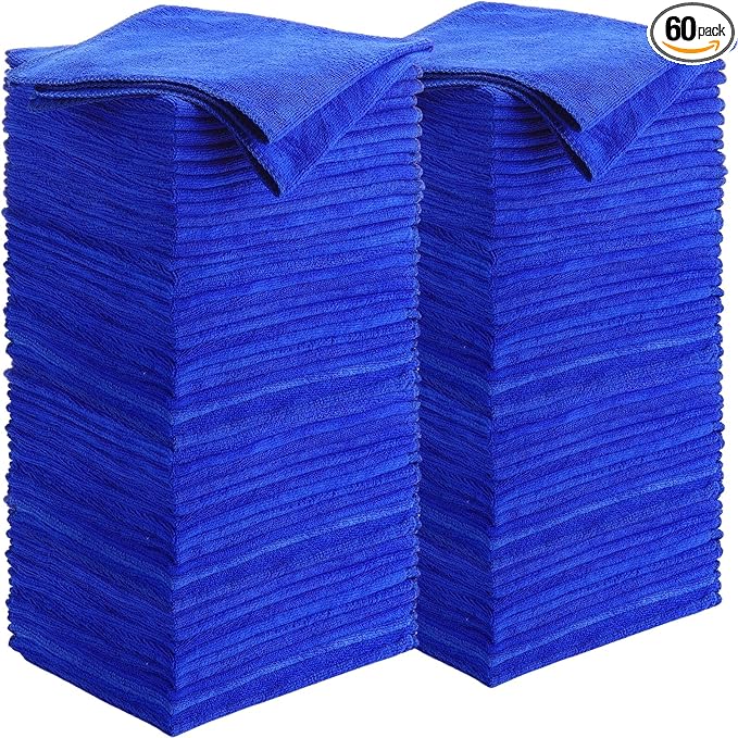 Nuenen Microfiber Cleaning Cloths for Cars 16 x 16 Inch Ultra Absorbent Car Towels Drying Reusable Cleaning Supplies House Kitchen Window Microfiber Towel(Blue,60 Count)
