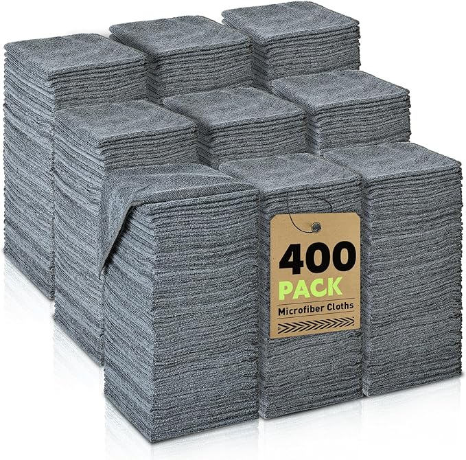 Microfiber Cleaning Cloths Bulk-400 Pack, Gray Microfiber Towels for Cars, Ultra Absorbent Wash Cloths, Lint-Free Streak-Free Microfiber Towels Bulk for Cars, 12x12 inches