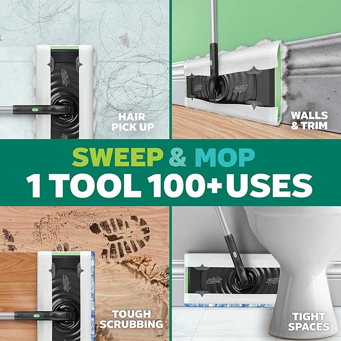 Swiffer Sweep & Mop Deluxe 2-in-1 Floor Mopping and Sweeping Kit, Multi-Surface Kit for Floor Cleaning, Includes 1 Sweeper Device, 5 Heavy Duty Dry Sweeping Cloths, 6 Heavy Duty Wet Mopping Cloths