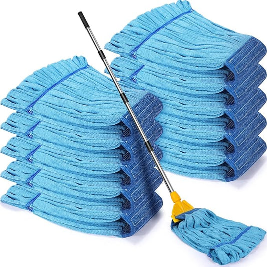 Lallisa 10 Pcs Commercial Mop Head Replacement Tube Microfiber Mop Heads for Floor Cleaning Industrial Mop Heads Looped End Wet Mop Head Refill for Home Commercial Industrial Use (Blue,18 oz)