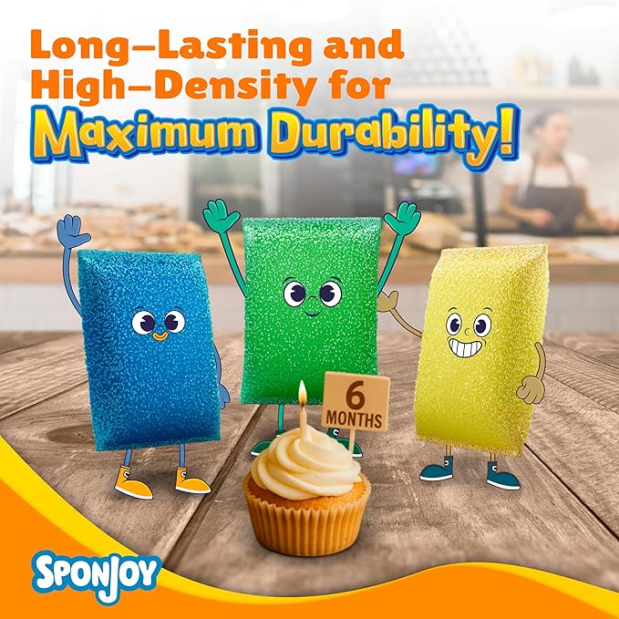 6-Pack Dish Sponges Kitchen - Colorful Kitchen Sponges for Washing Dishes, Non-Scratch & Odor-Resistant Dish Sponge Bulk, Long-Lasting & Durable for Multi-Surface Cleaning, Dishwasher Safe