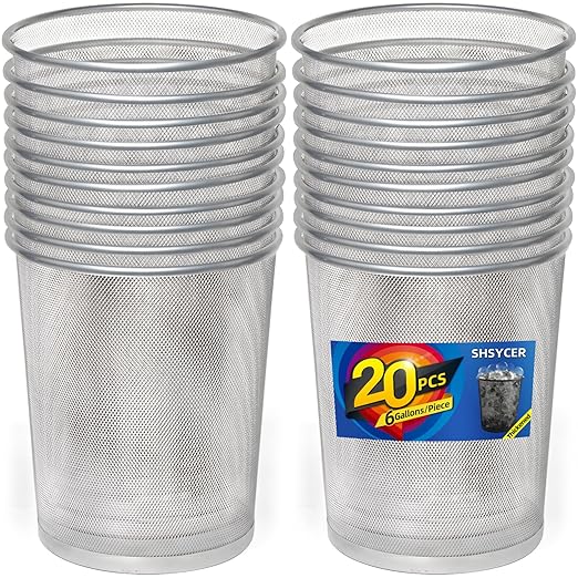 20PCS Mesh Trash Cans,6 Gal Mesh Office Trash Can, Silver Open Metal Wire Wastebaskets, Waste Basket Trash Can for Near Desk, Garbage Can,Recycling Garbage Container Bin for Office&Home