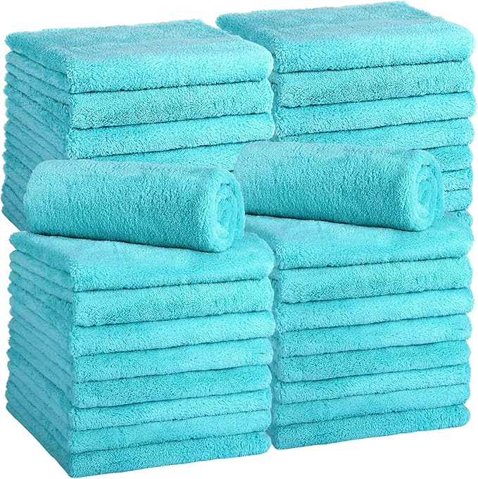 Shimeyao 30 Pcs Edgeless Microfiber Plush Towels for Cars Detailing Drying Wash Polishing Absorbent Cleaning Cloths, 500 GSM, 16 x 16 Inch(16 x 16 Inch, Teal Blue, 30 Pcs)