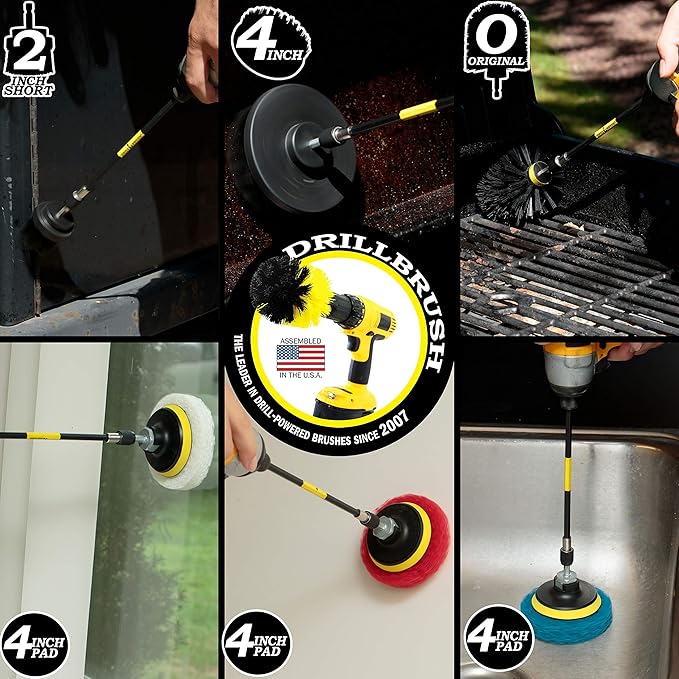 Drillbrush - Drill Scrub Brush Attachment - Brush Hard Cleaning - Grill Brush and Cleaner - Powered Grill Brush - Cleaning Tools - Drill Brush Bathroom Cleaner Pads - Bathroom Shower Cleaner